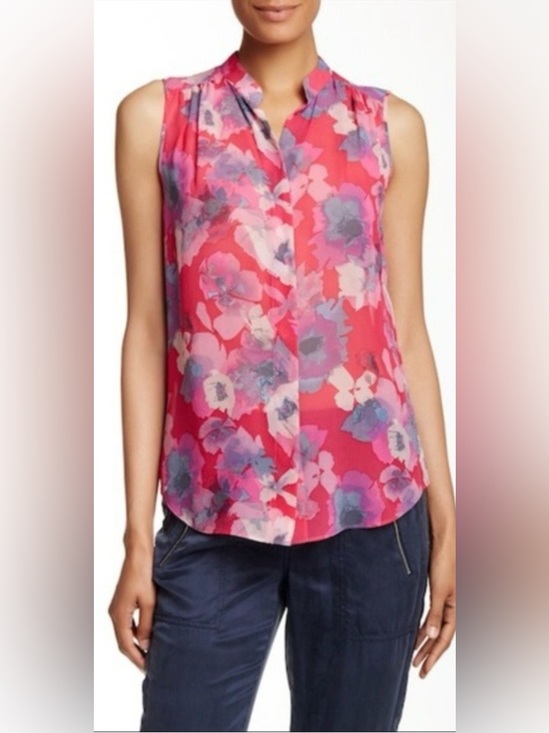 Tops - Rebecca Taylor 100% Silk Fuchsia Floral Blouse, size 4